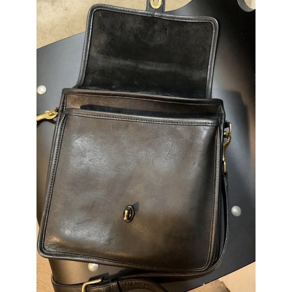 Vintage Coach 5130 Black Leather Station Bag Crossbody Satchel 1980s USA